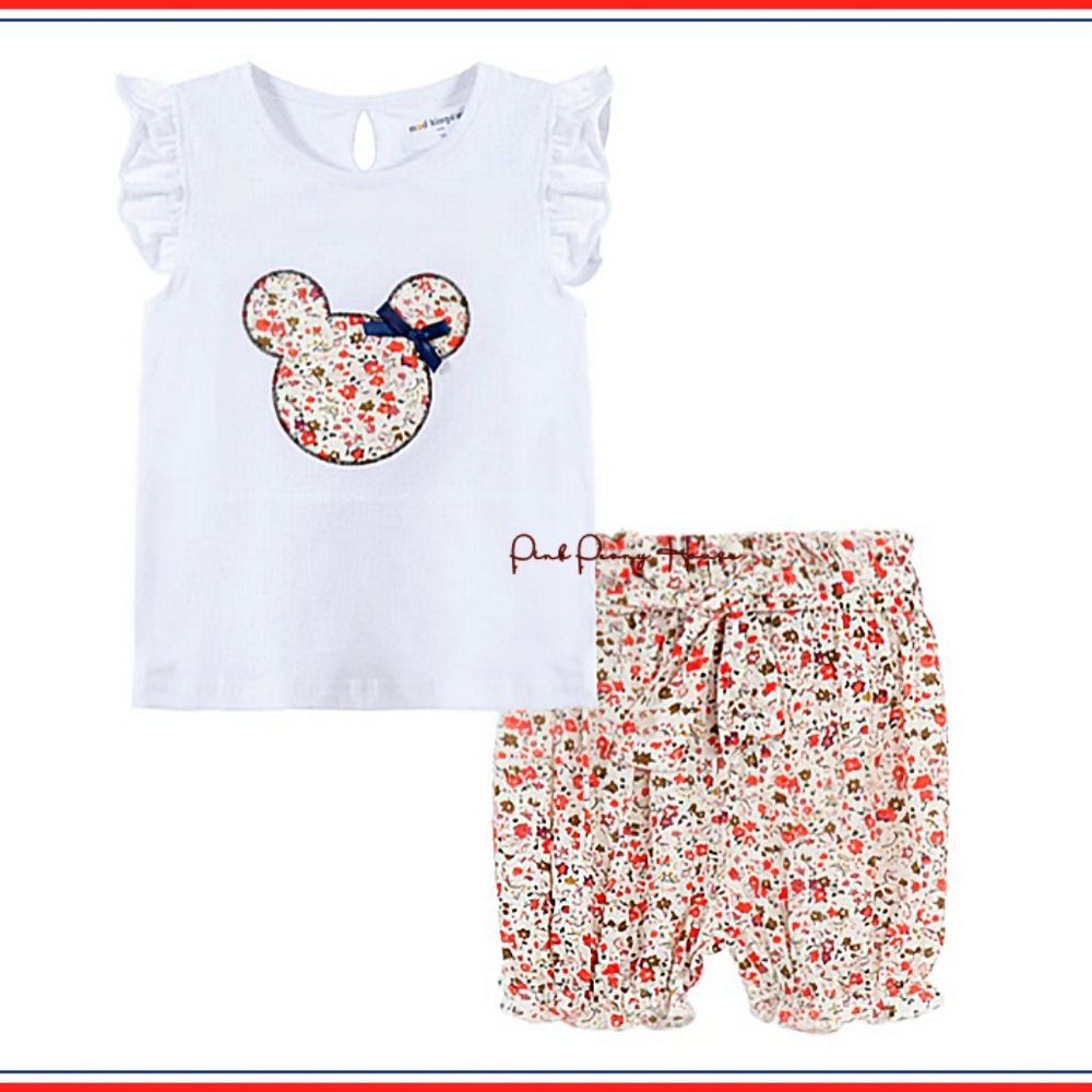 COPY - NWT 3 3T Floral Applique Minnie Mouse Head Flutter Top and Floral Shorts…